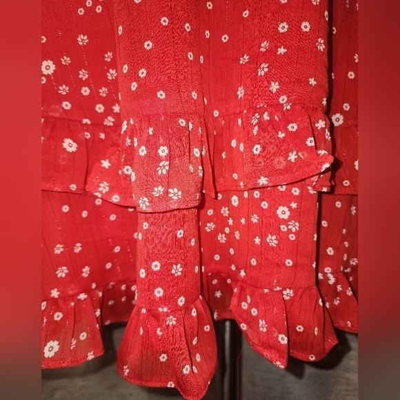 Mi Ami Small Red/white/Shimmer Sheer Overlay & Sleeves Ruffle - Picture 5 of 6